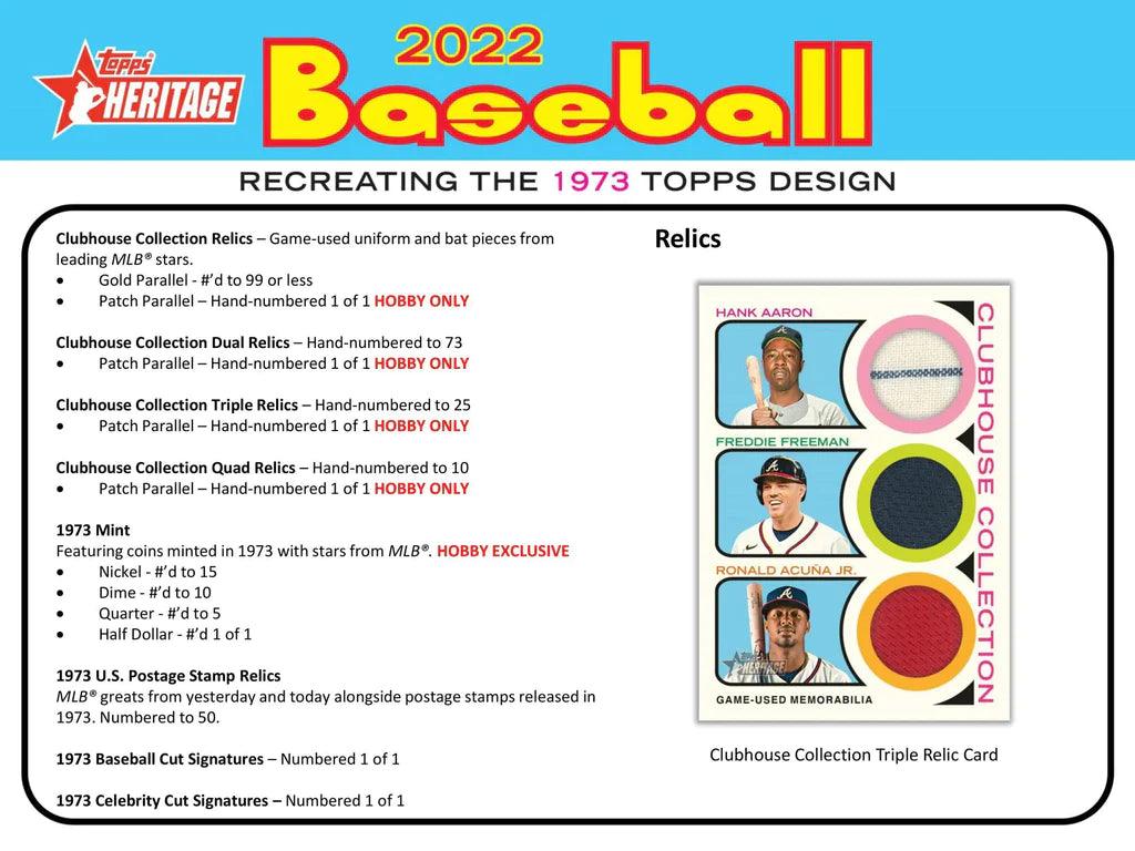 Baseball - 2022 - Topps Heritage - Hobby Pack (9 Cards) - Hobby Champion Inc