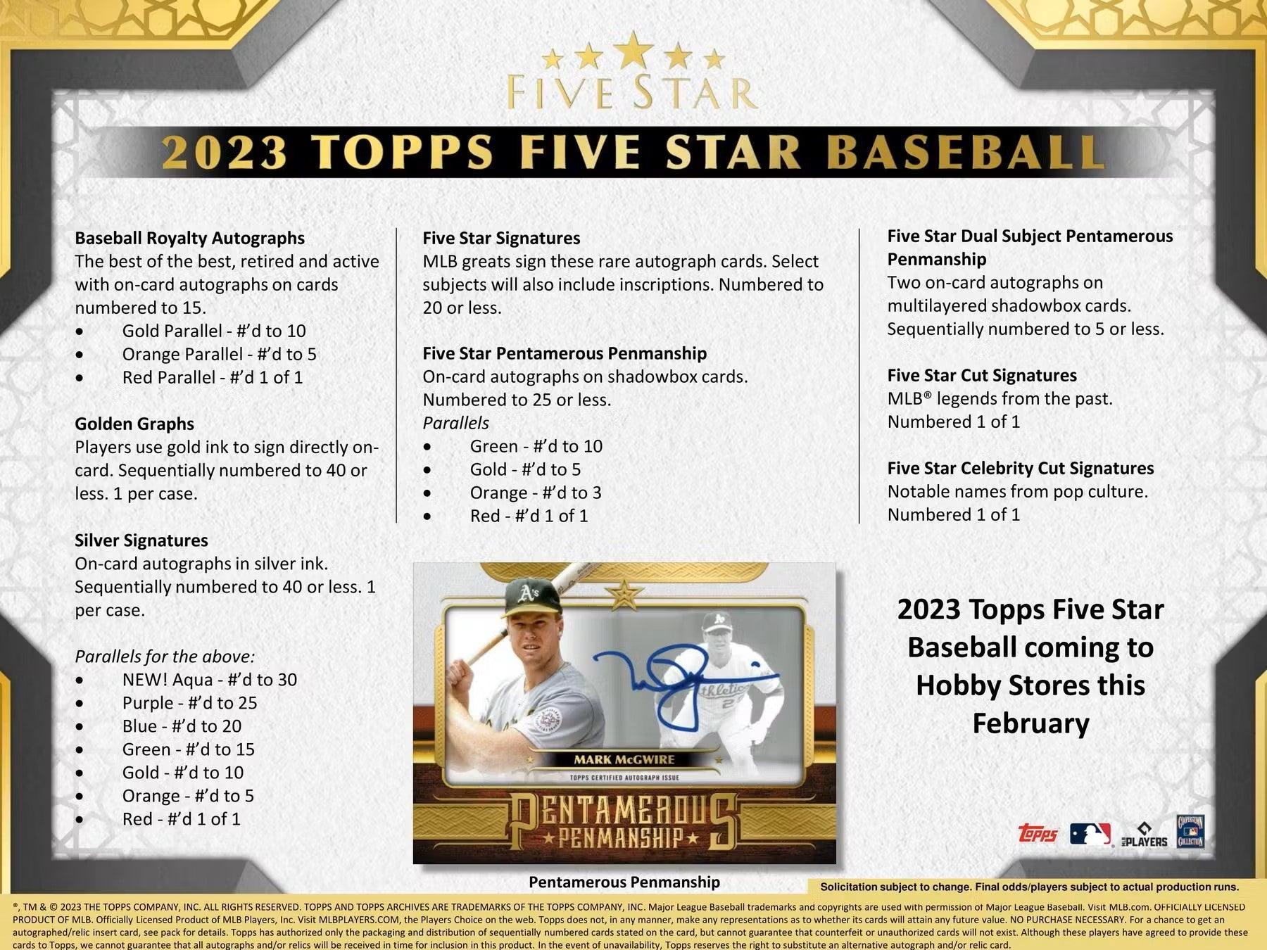 Baseball - 2023 - Topps Five Star - Hobby Box (2 Autograph Cards) - Hobby Champion Inc