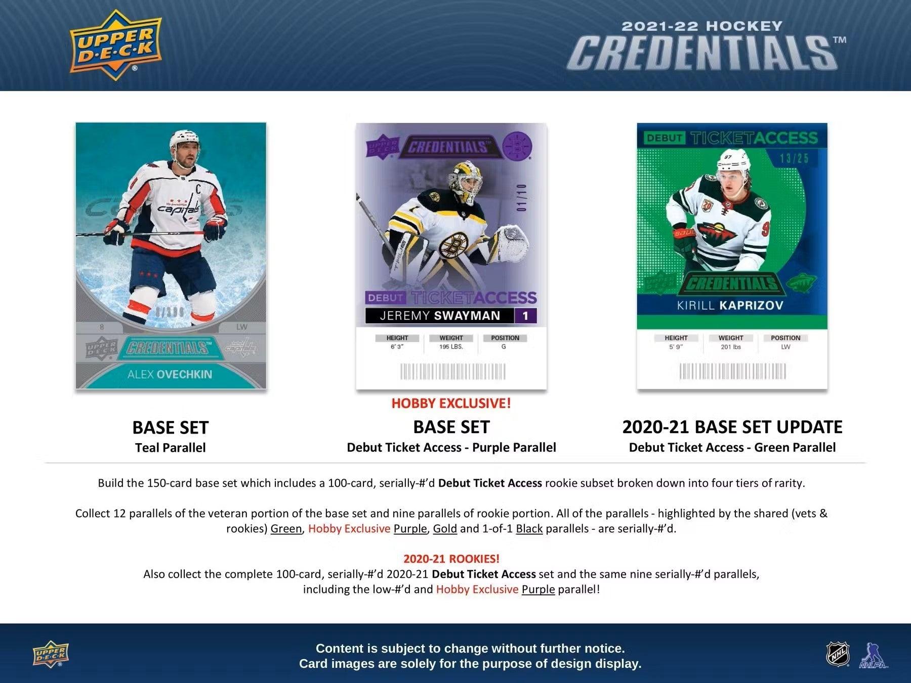 Hockey - 2021/22 - Upper Deck Credentials - Hobby Pack (6 Cards) - Hobby Champion Inc