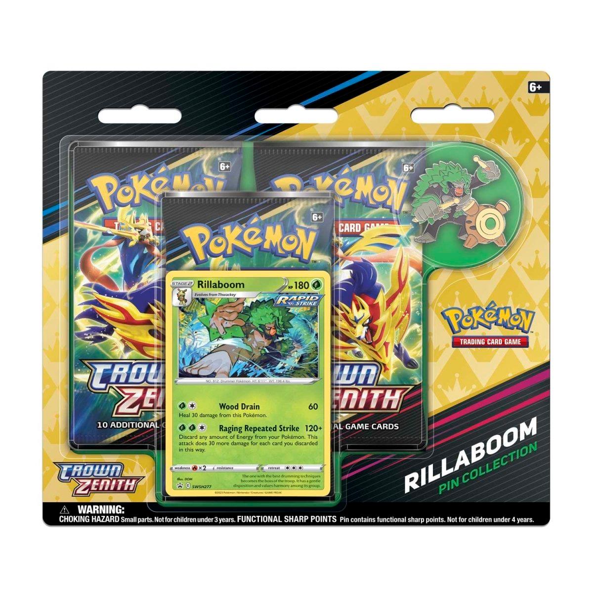 Pokemon Triple Booster Pack - Crown Zenith - 3 Booster Packs & Rillaboom Promo Card & Pin - Hobby Champion Inc