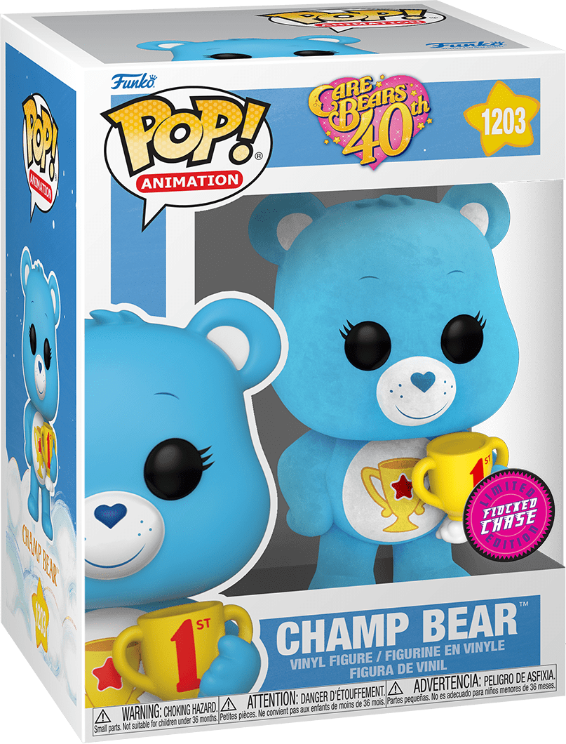 Pop! Animation - Care Bears 40th Anniversary - Champ Bear - #1203 - LIMITED FLOCKED CHASE Edition - Hobby Champion Inc