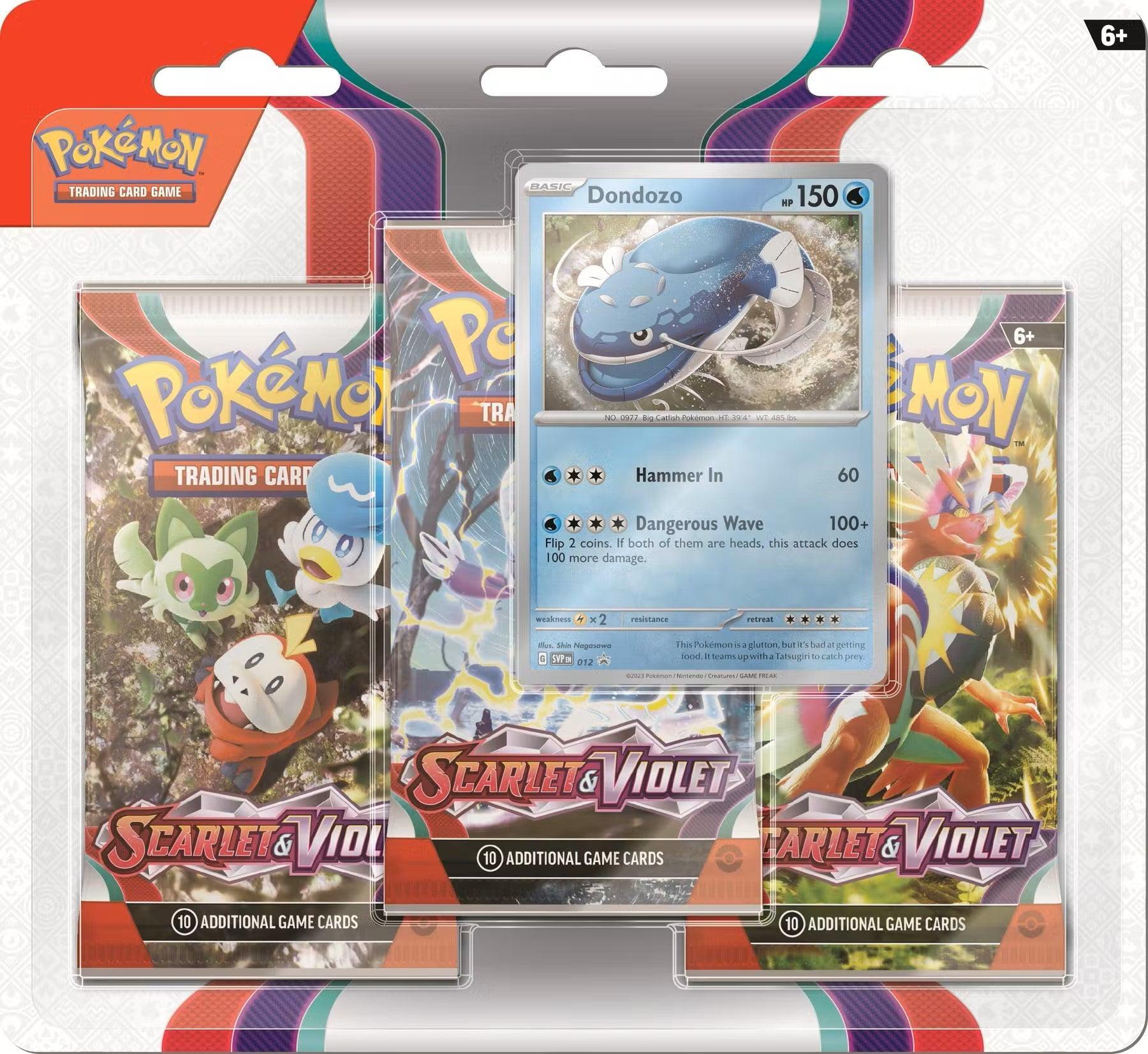 Pokemon Triple Booster Pack - Scarlet & Violet - 3 Booster Packs & Dondozo Promo Card - Hobby Champion Inc