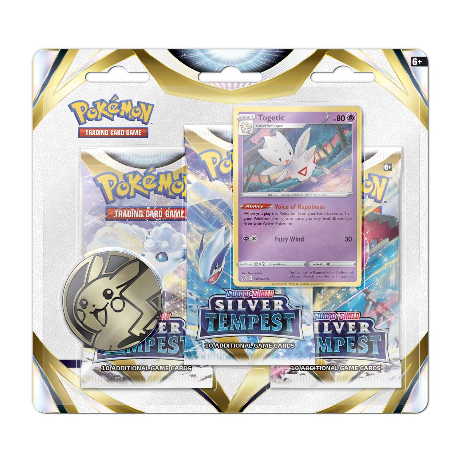 Pokemon Triple Booster Pack - Sword & Shield - Silver Tempest - 3 Boosters Packs & Togetic Promo Card & 1 Coin - Hobby Champion Inc
