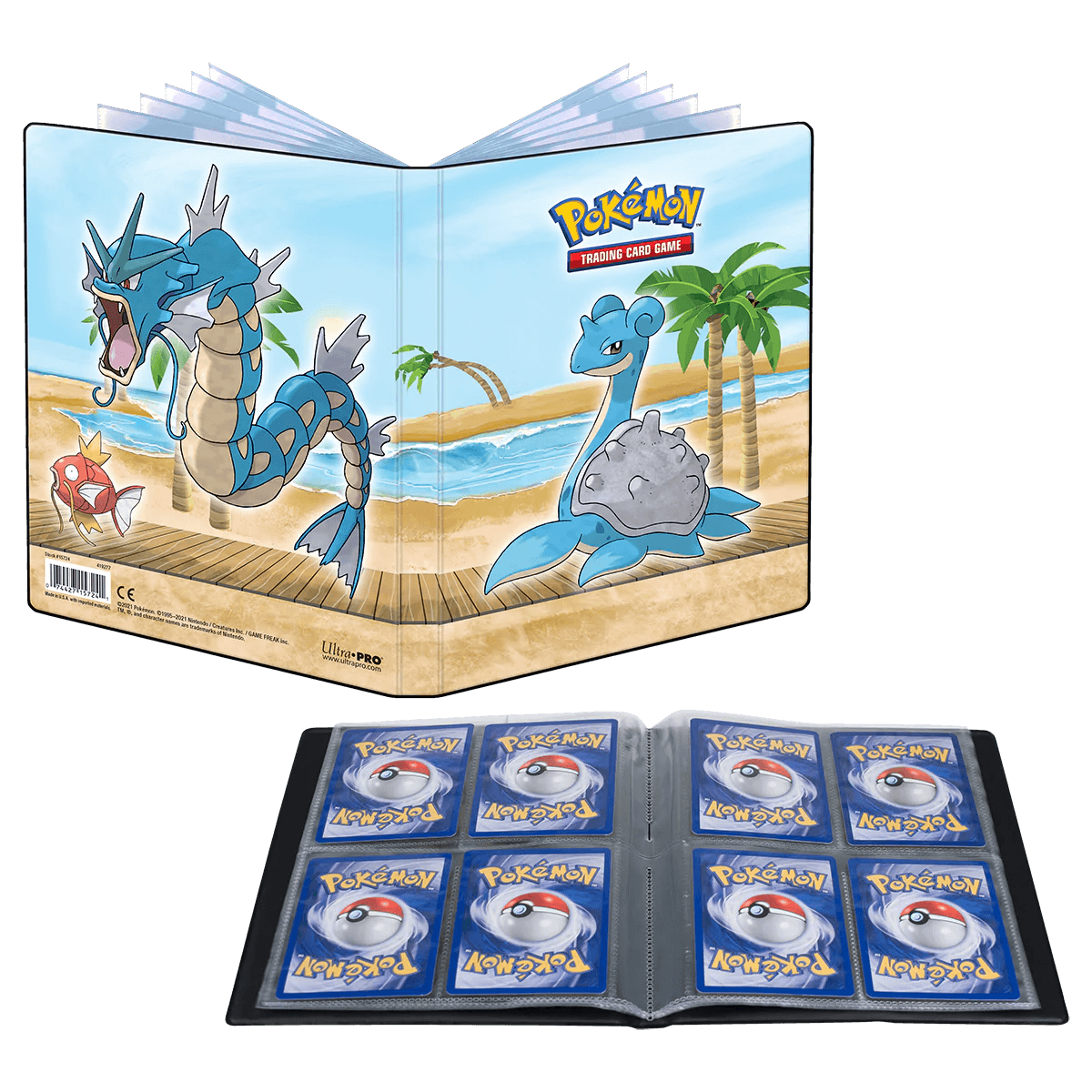 Ultra PRO - Album/Binder/Portfolio 4-Pocket (Holds 80 cards + 4 Oversize cards) - Pokemon - Seaside - Gyarados, Lapras, and Magikarp - Hobby Champion Inc