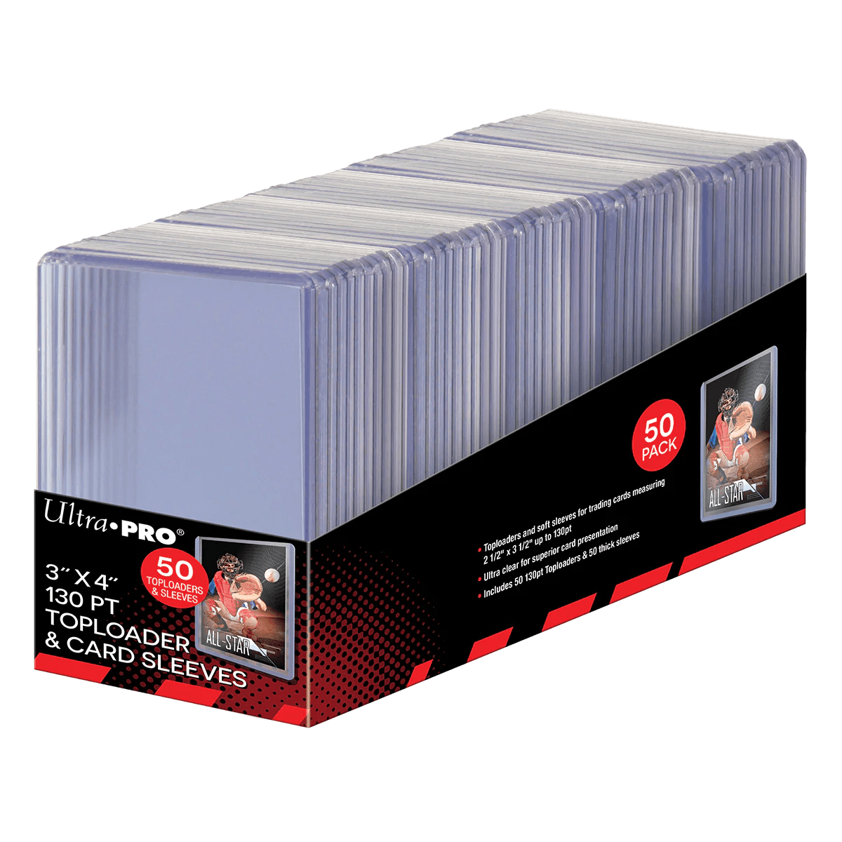 Ultra PRO - Toploader Pack - 130pt (50 toploaders & 50 sleeves for thick cards per pack) - Hobby Champion Inc